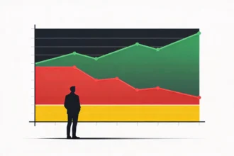 Gráfico estilizado que muestra una fase alcista, una fase bajista y una fase lateral del precio, con líneas de tendencia marcando cada tramo.