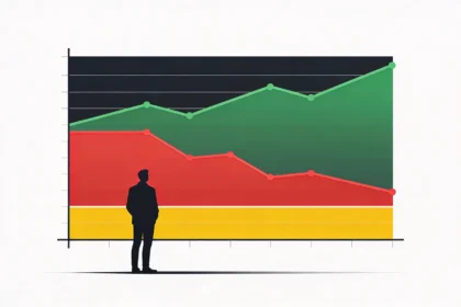 Gráfico estilizado que muestra una fase alcista, una fase bajista y una fase lateral del precio, con líneas de tendencia marcando cada tramo.